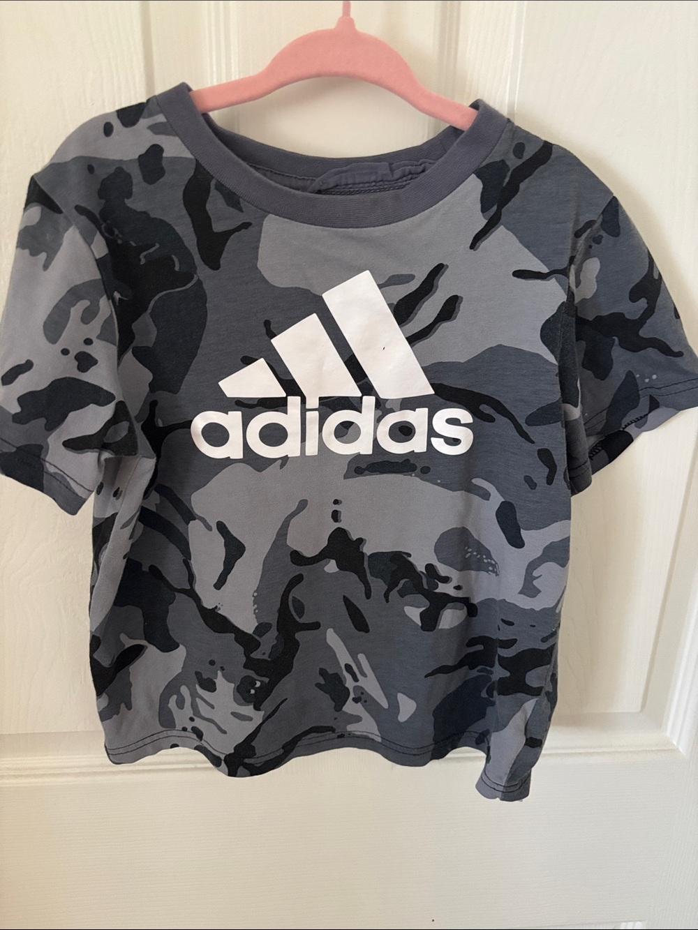 adidas Boys Gray Camo Logo Short Sleeve Tee